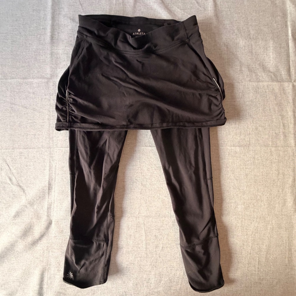 Athleta Black Skapri Skirted Leggings Pockets Mesh Panels Small Tall ST